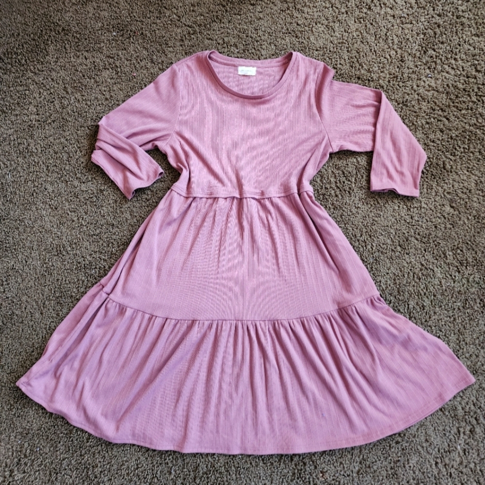 MELLODAY Pink Tiered Sundress with 3/4 Sleeves